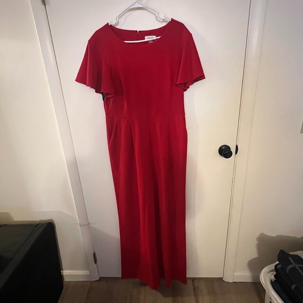 Red Calvin Klein jumpsuit short sleeves, size 12